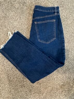 Abercrombie & Fitch women’s  Dark Blue Straight-Leg Jeans, long but cut to short